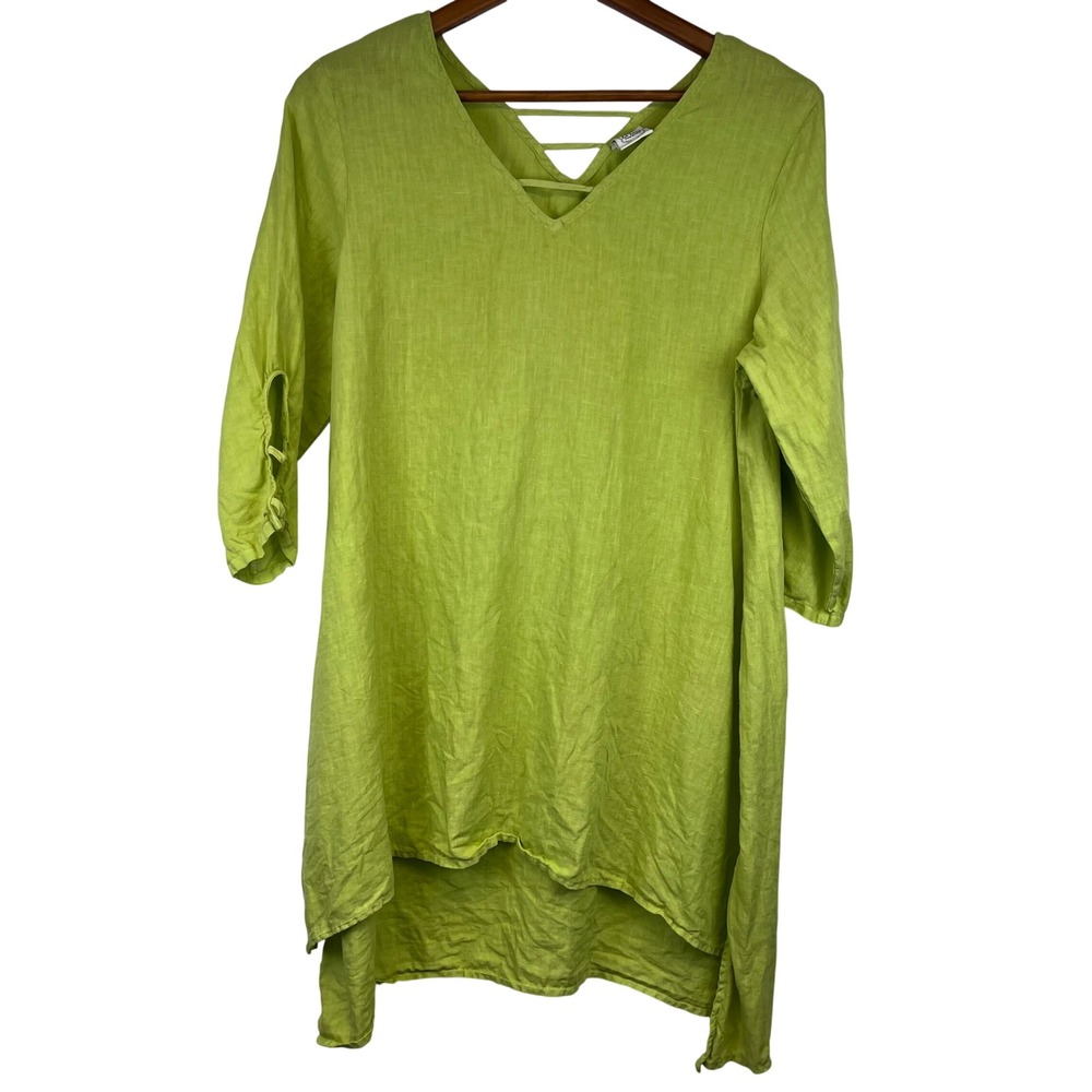 Et Lois Linen Tunic Top Dress High Low‎ Hem Size S Made in USA Lagenlook Layer